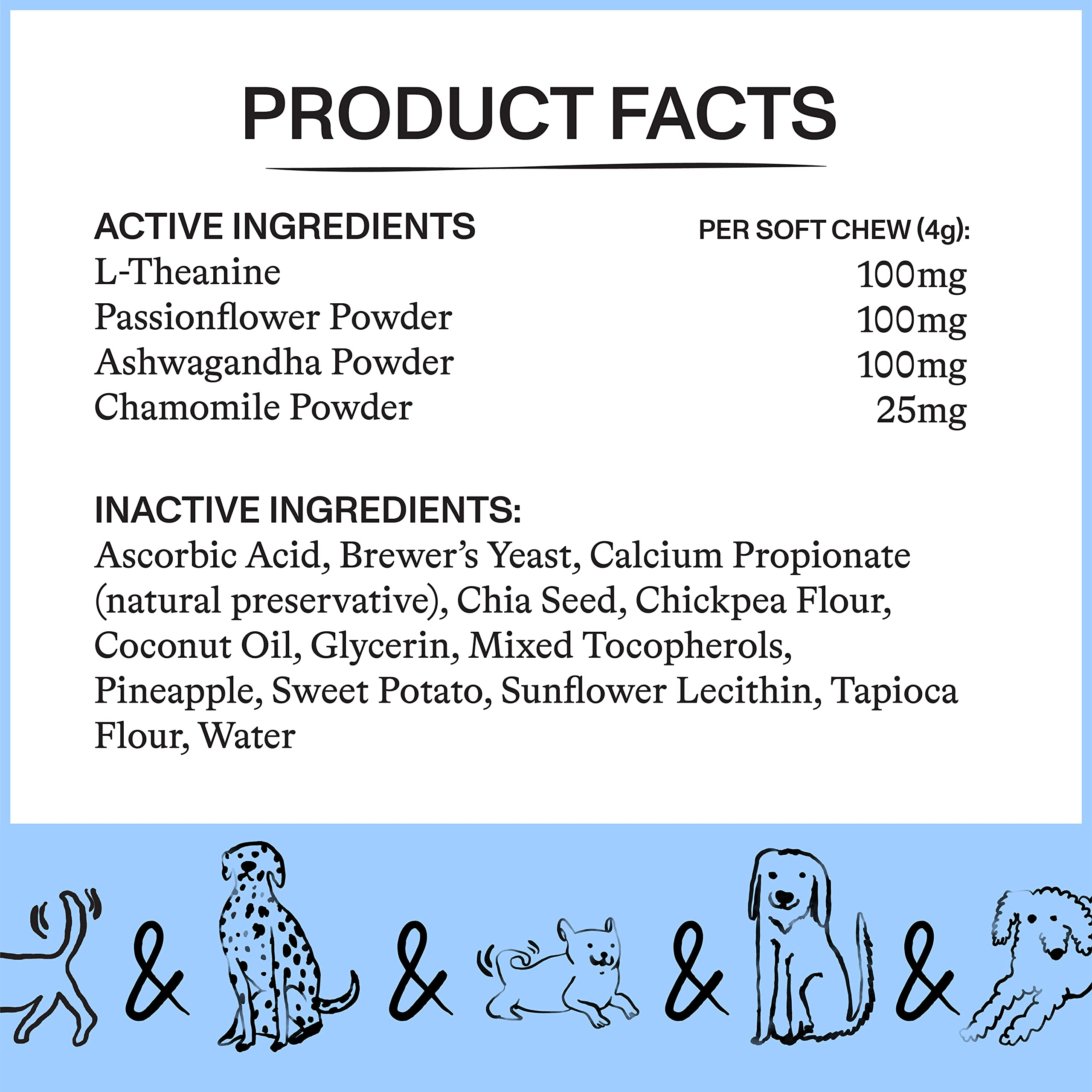Spot & Tango L-Theanine, Ashwagandha, Passionflower, Chamomile ingredients list