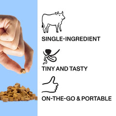 Spot & Tango beef liver treats closeup highlighting small, low-calorie rewards.
