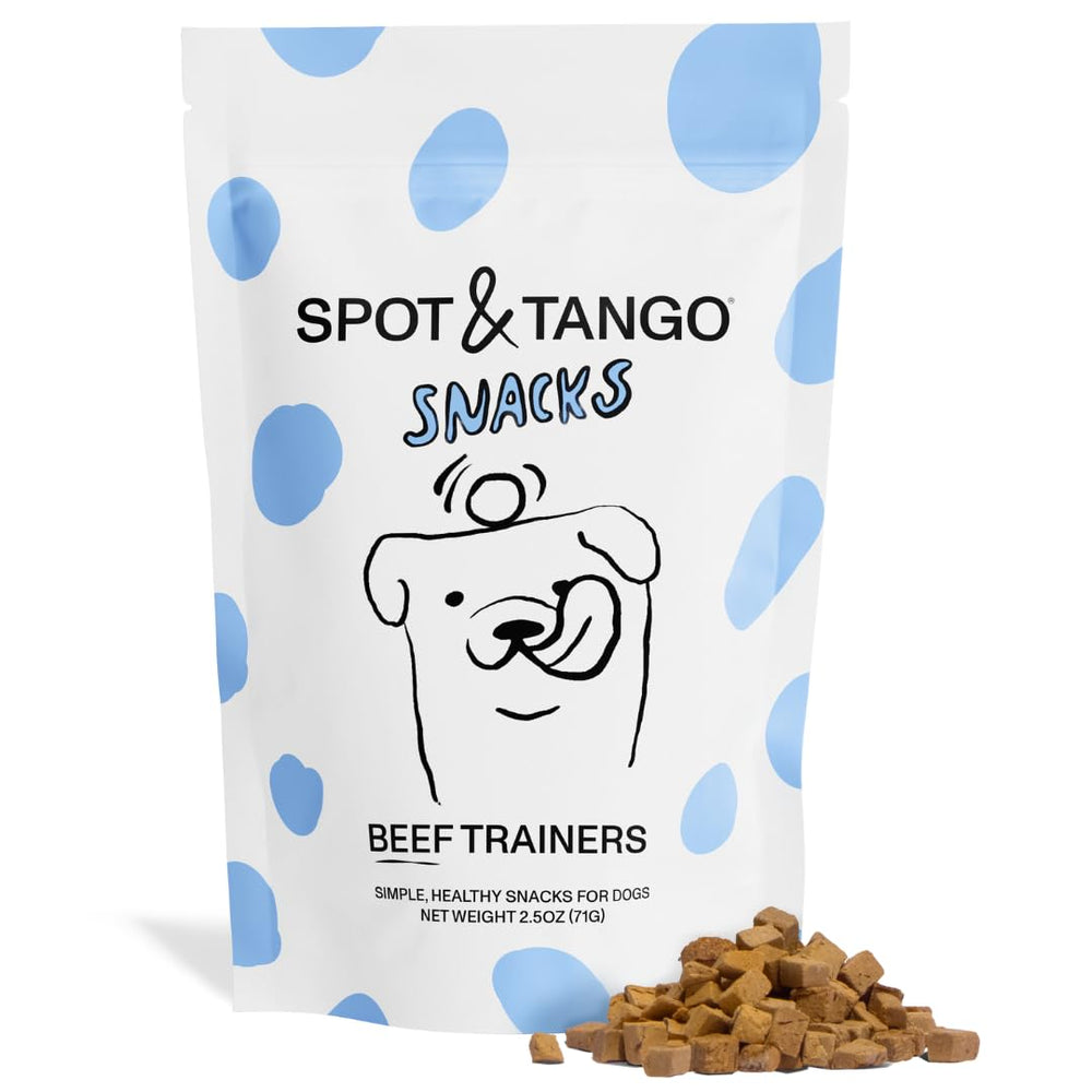 Spot & Tango beef liver treats packaging showing convenient training snack.