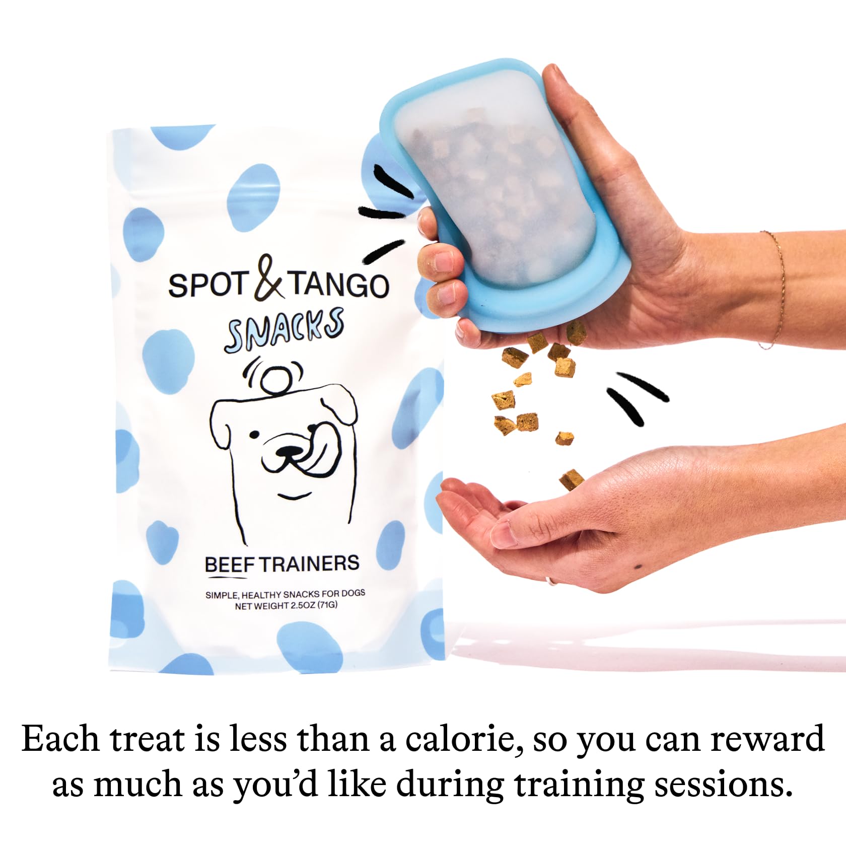 Spot & Tango beef liver treats used with puppies to seniors, versatile for all ages.