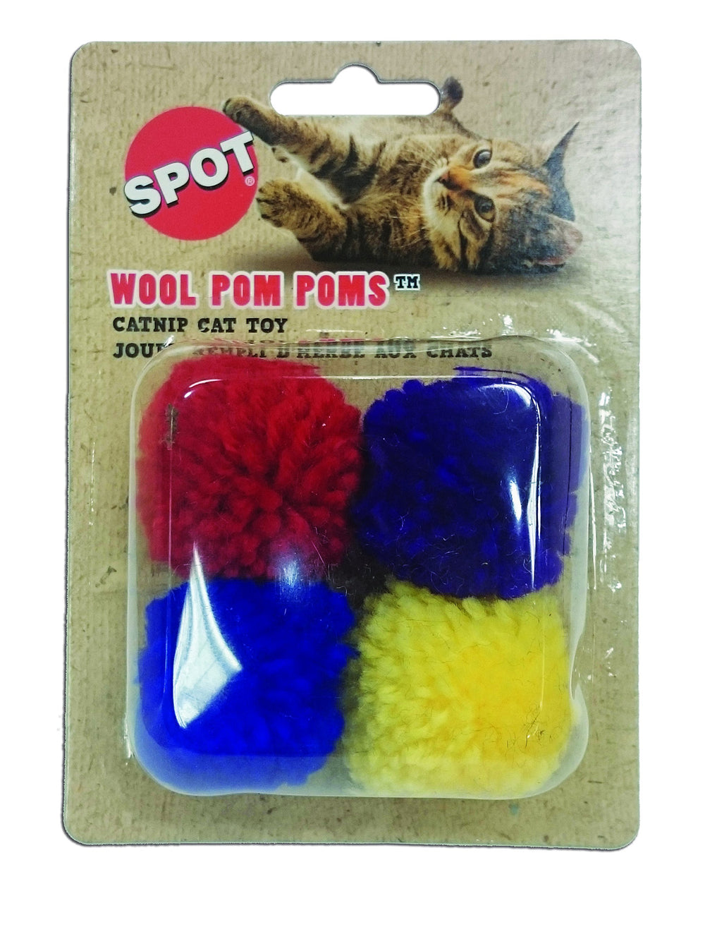 SPOT Wool Pom Poms catnip closeup shows scent boosting excited playtime.