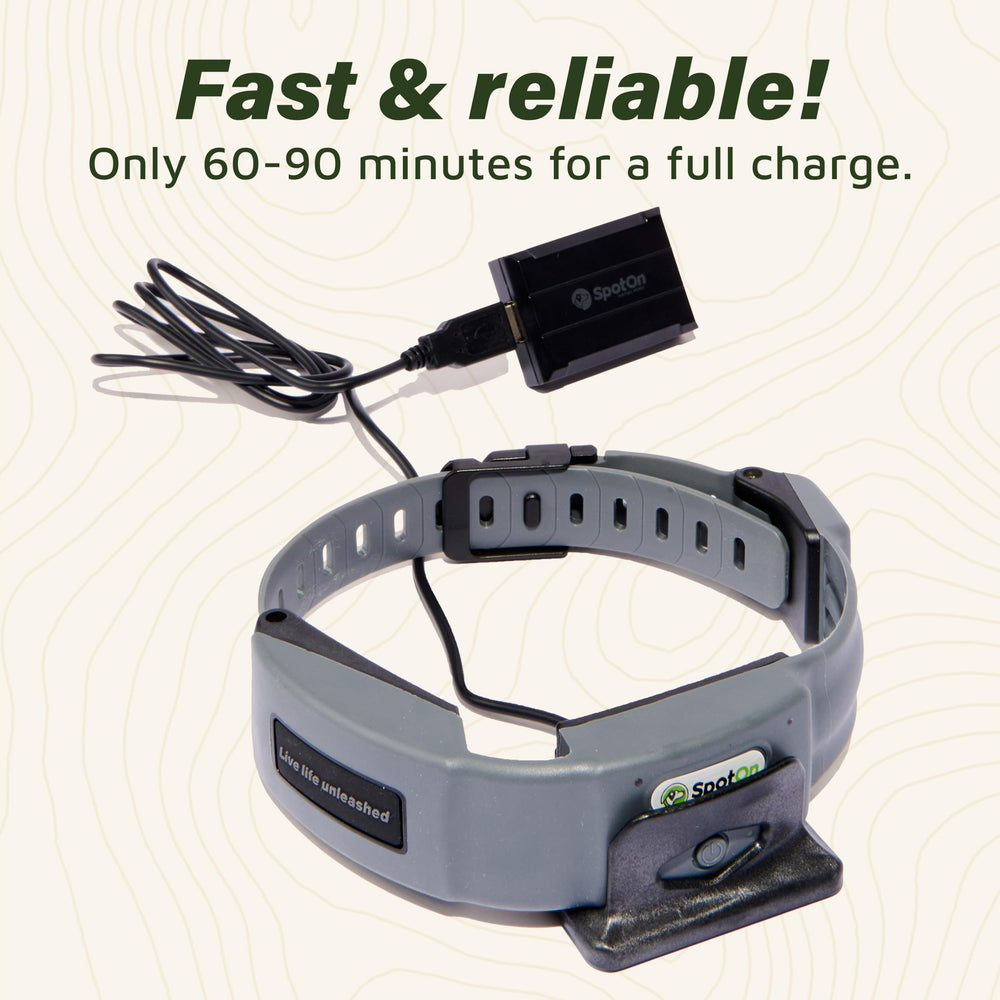 SpotOn plug demonstrates compact, travel-friendly charger for on-the-go dog fence power.