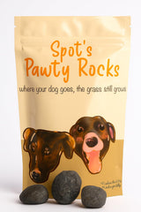 Spots Pawty Rocks in-bowl closeup reduces lawn burns