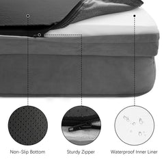 Spotted Play orthopedic dog bed bolster closeup emphasizes plush head and neck cushioning.