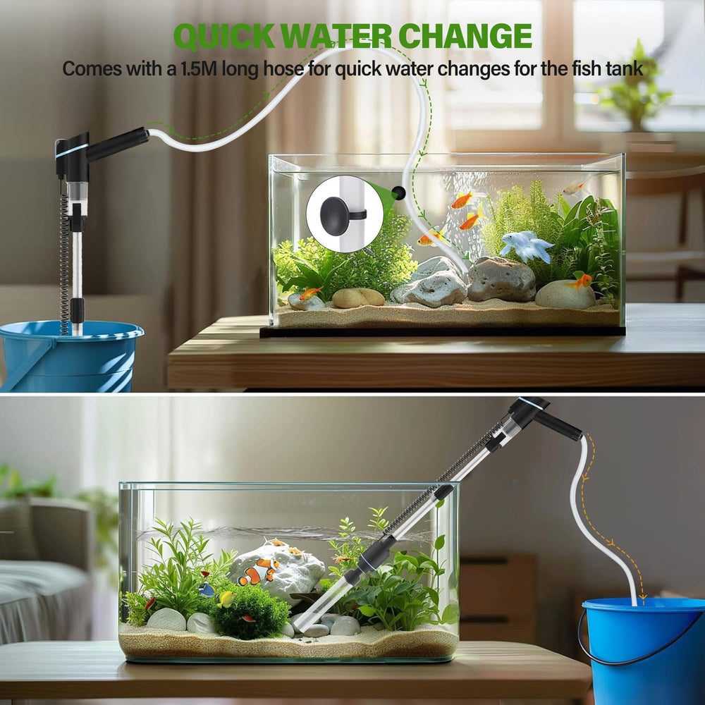 SPOWAY telescopic-tube extends to fit any tank height for precise gravel cleaning.