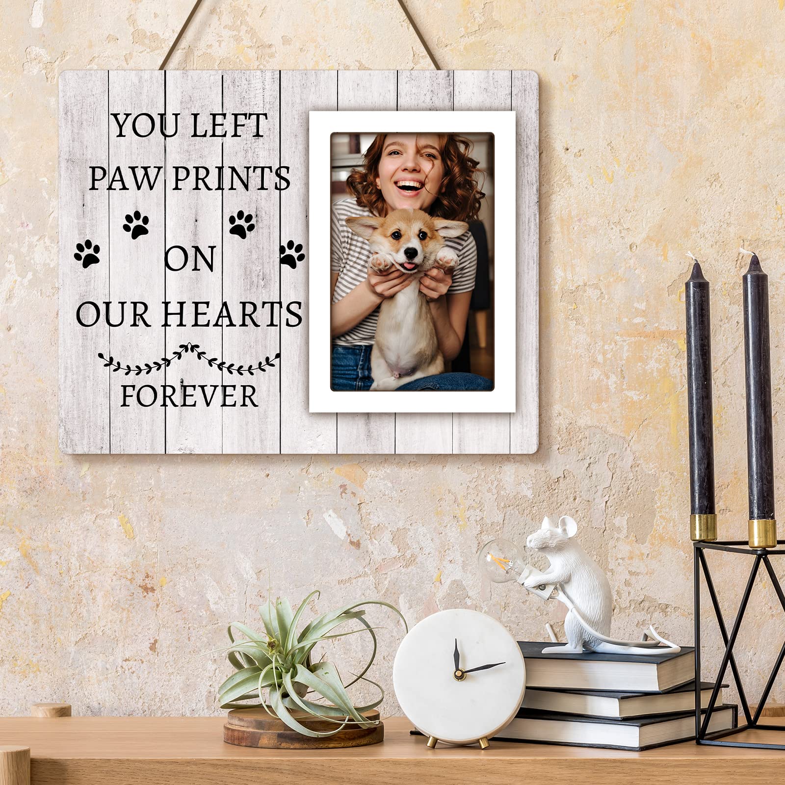 Spricoz dog memorial frame wall hanging rope enables easy remembrance display.