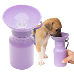 Springer by Springland dog water bottle with lilac cap for convenient hydration on the go.