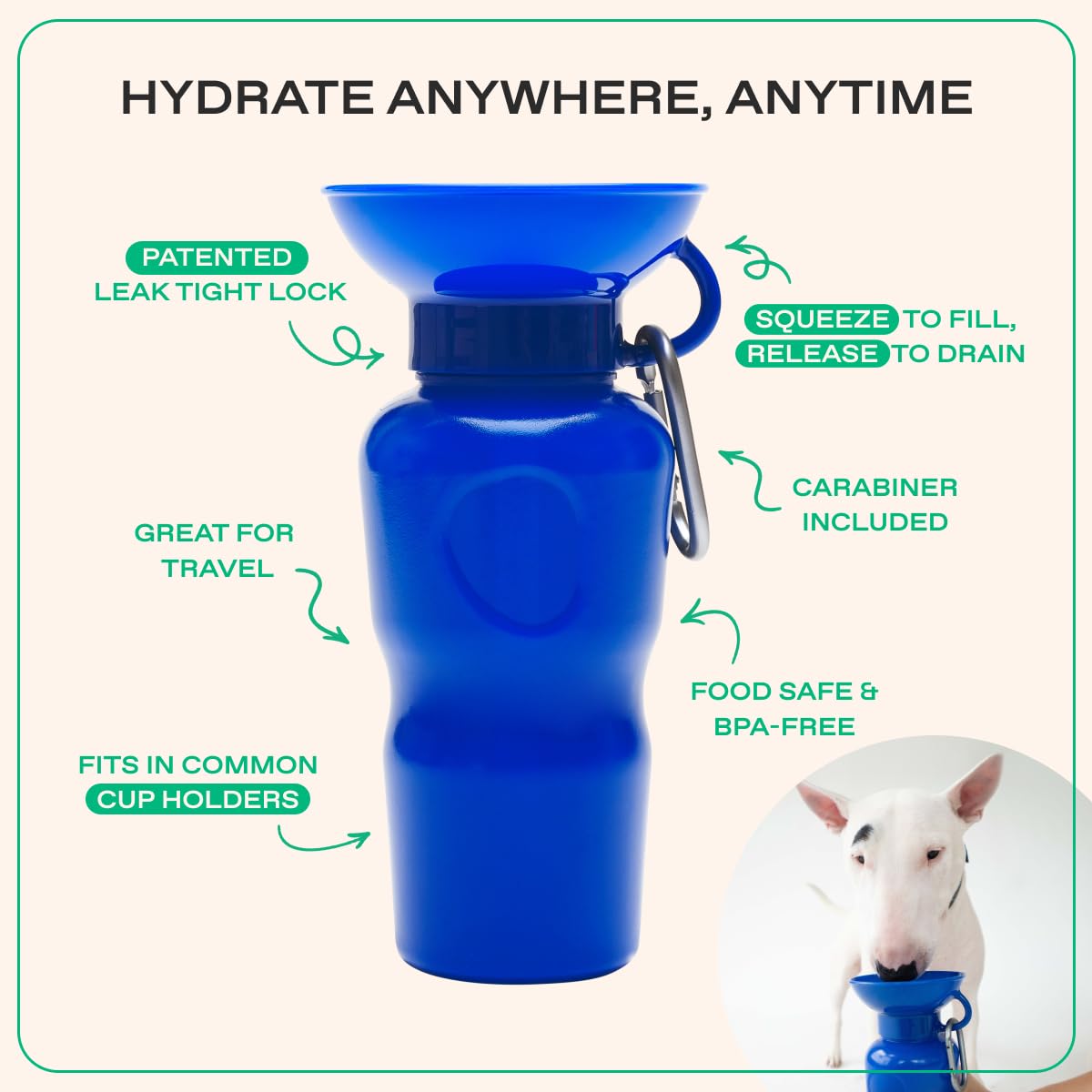 Springer by Springland leak-tight valve prevents spills during outings.