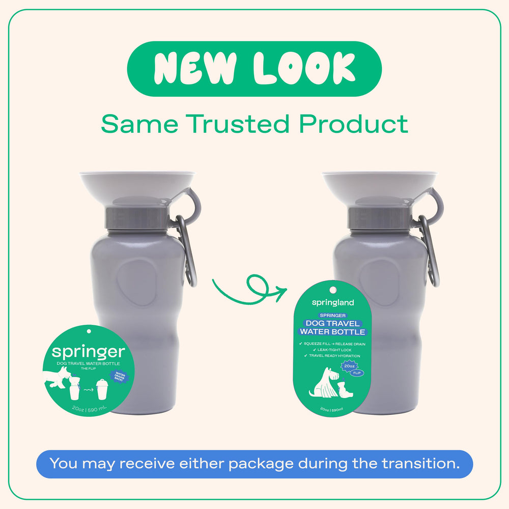 Springer by Springland travel-friendly bottle keeps pets hydrated on hikes.