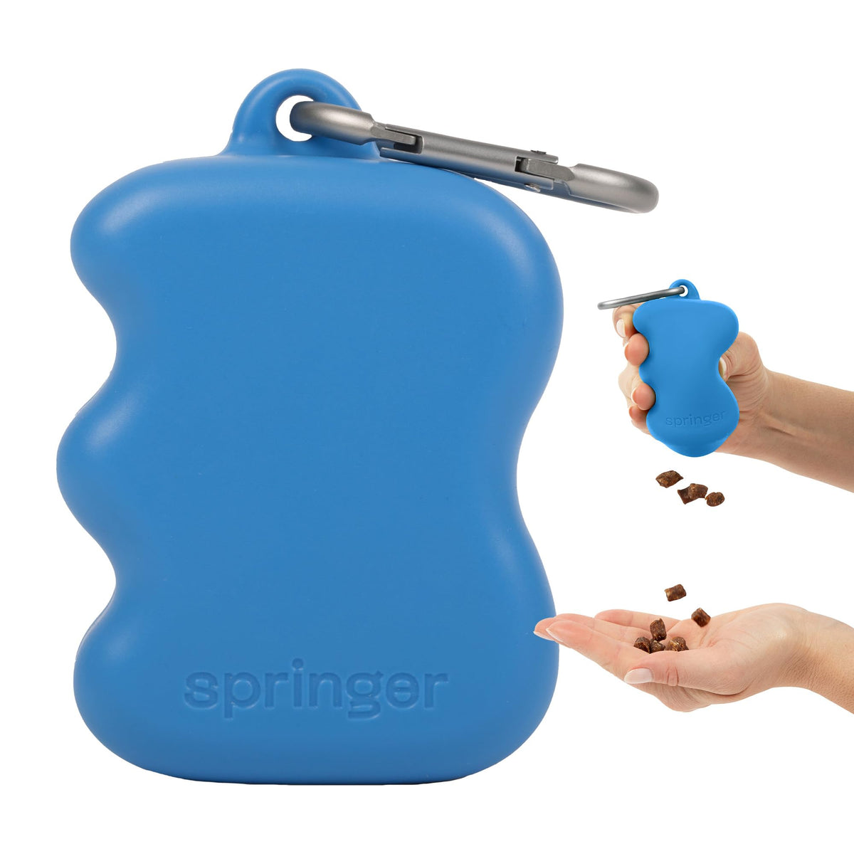 Springer dog treat pouch blueberry open demonstrates easy dispensing for quick rewards