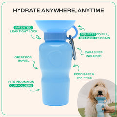 Springer sky blue bottle designed for one-handed use during walks.