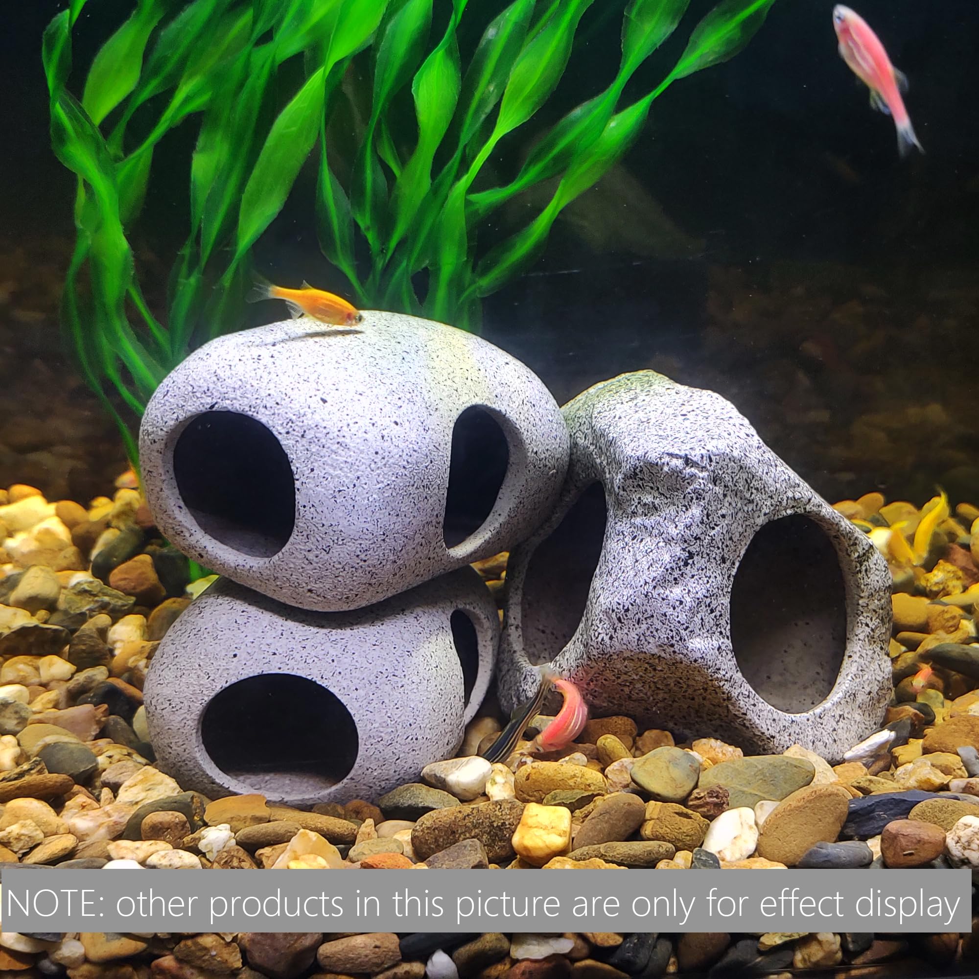 SpringSmart ceramic hideaway rocks add natural decor and shelter for small fish.
