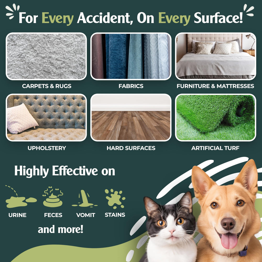Sprinkle & Sweep dog urine carpet spray shows surface-wide stain treatment