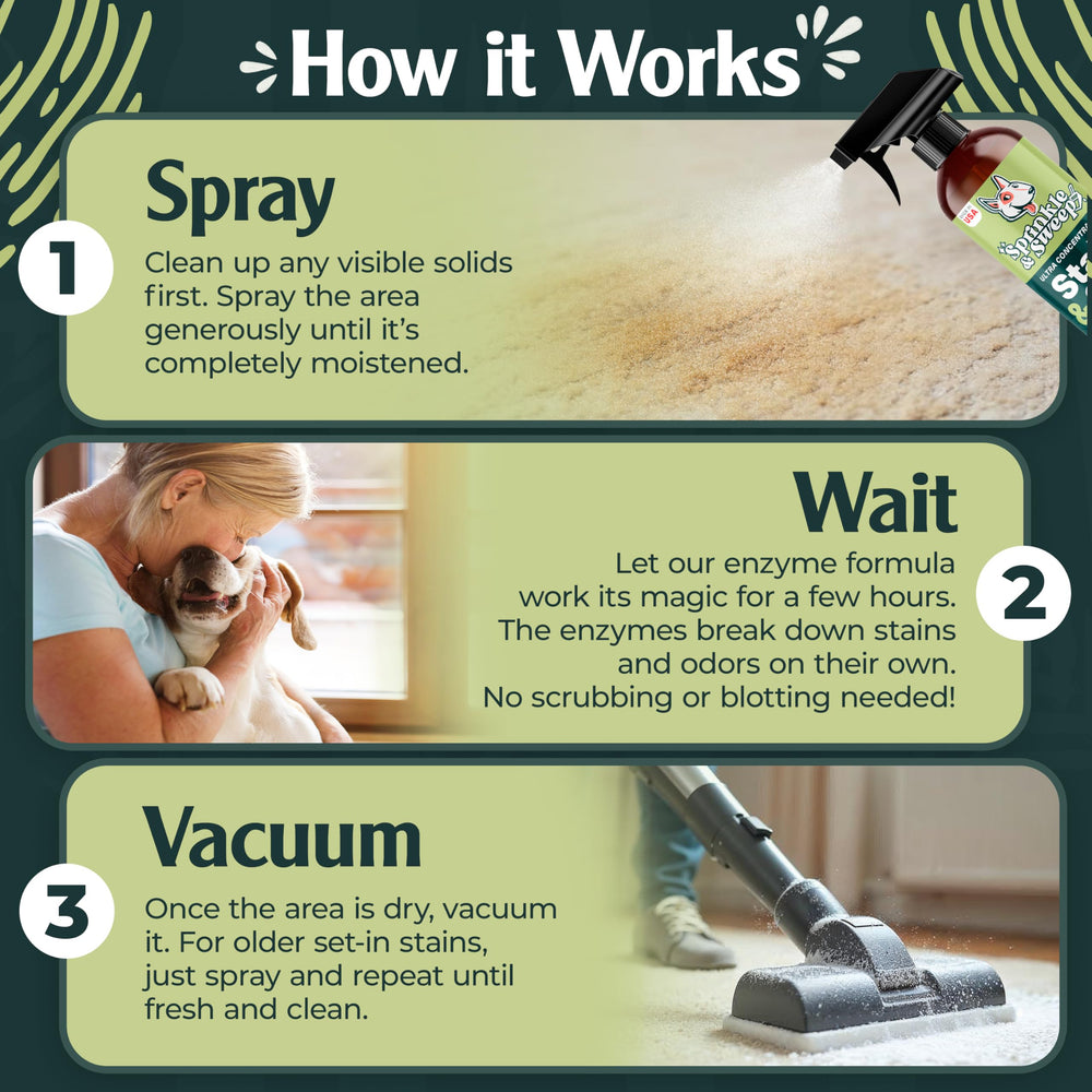 Sprinkle & Sweep safe for pets and kids; USA-made non-toxic formula