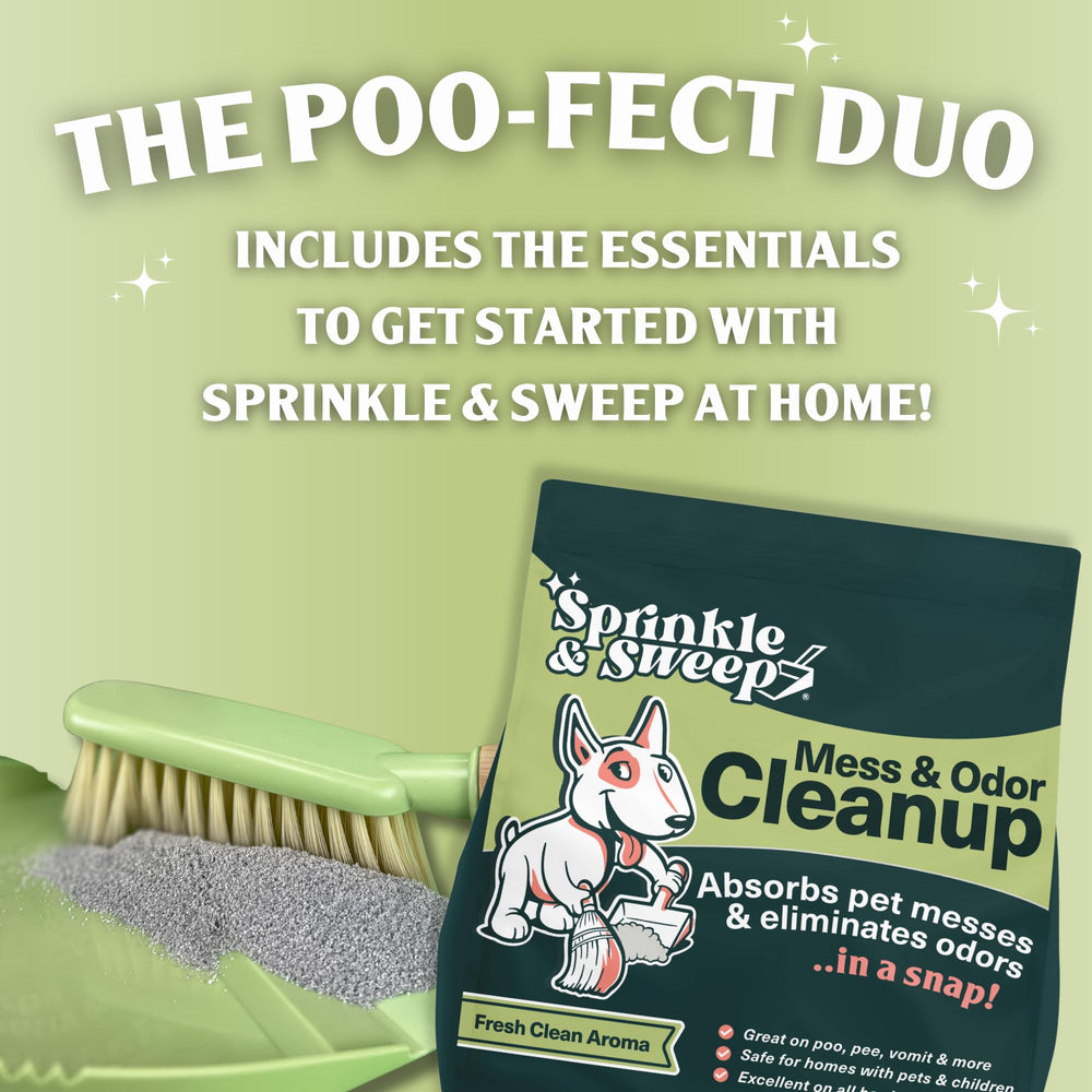 Sprinkle & Sweep sweeper-kit-dustpan-brush shown for easy litter-area cleanup.