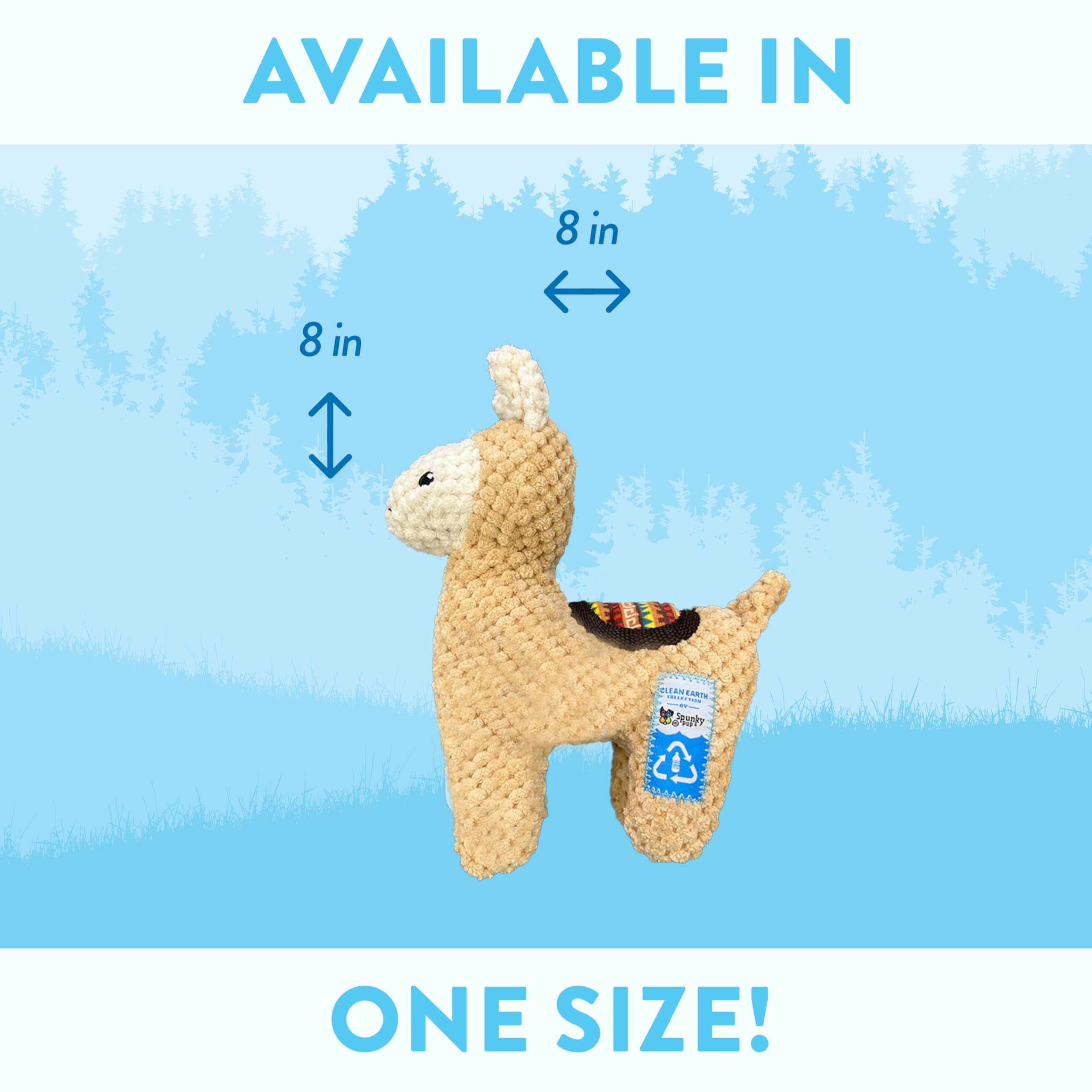 Spunky Pup Clean Earth llama toy showcases eco-conscious design and plush appeal.