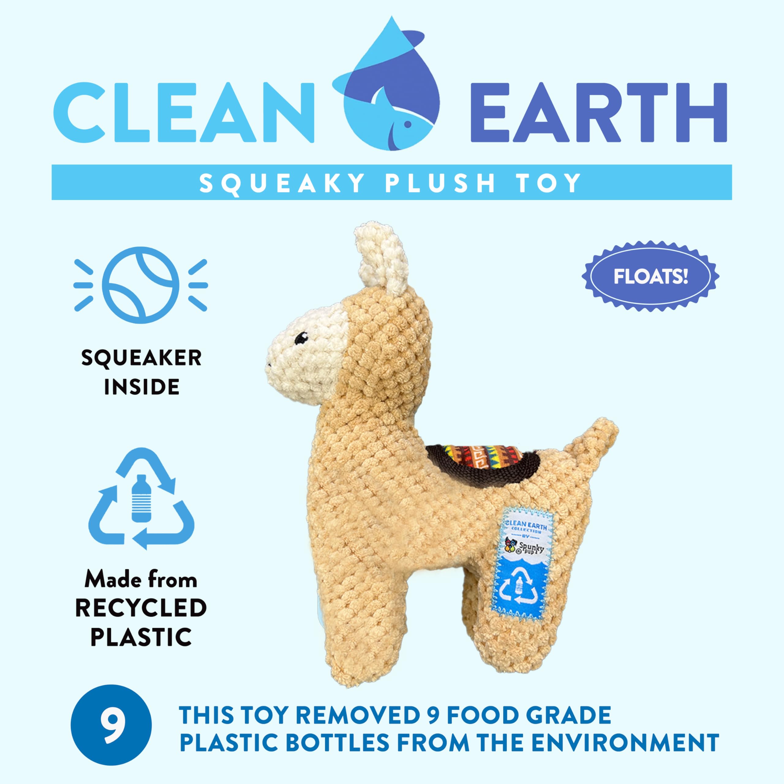 Spunky Pup Clean Earth llama toy with squeaker for engaging play sessions.