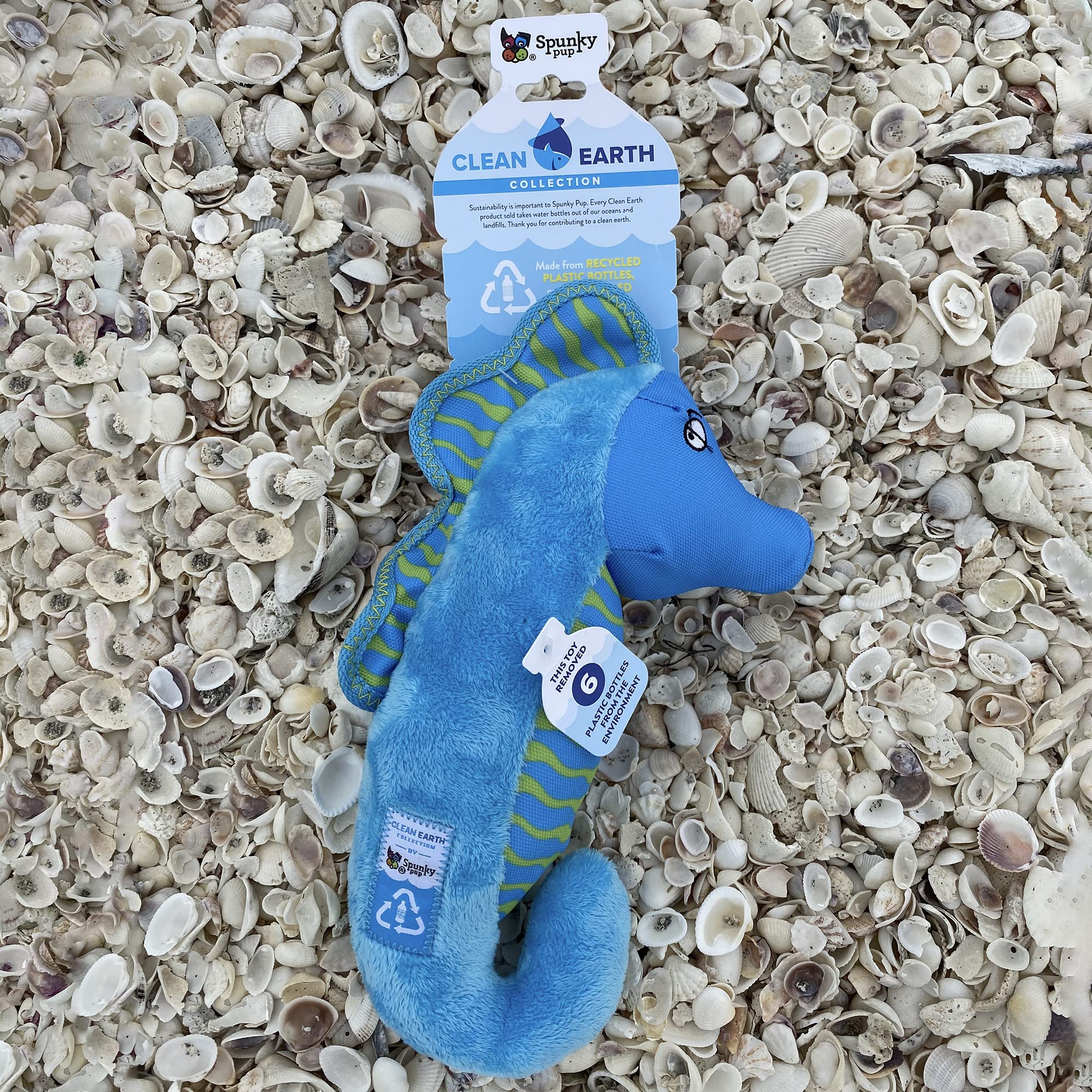 Spunky Pup Clean Earth Seahorse toy side view showing easy-to-hold design.