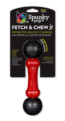 Spunky Pup Fetch and Chew Bone Small features nylon core and rubber ends for dental cleaning.