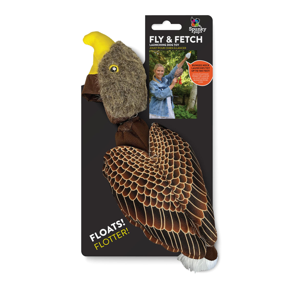 Spunky Pup Fly & Fetch Eagle launcher in action for energetic outdoor fetch.