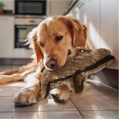 Spunky Pup hippo with squeaker inside to boost interactive chew time.