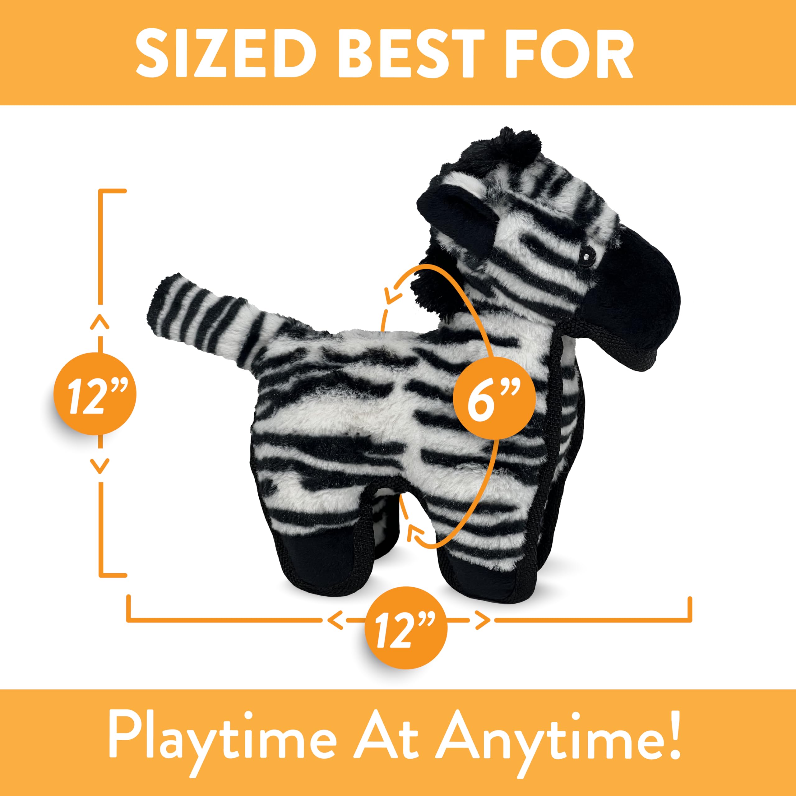 Spunky Pup MEGA Tough Zebra durable chew action supports long-lasting entertainment.