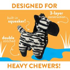 Spunky Pup MEGA Tough Zebra toy squeaker keeps large dogs engaged during playtime.