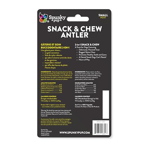 Spunky Pup Snack & Chew Antler Toy with treat core designed to satisfy chewing urge.