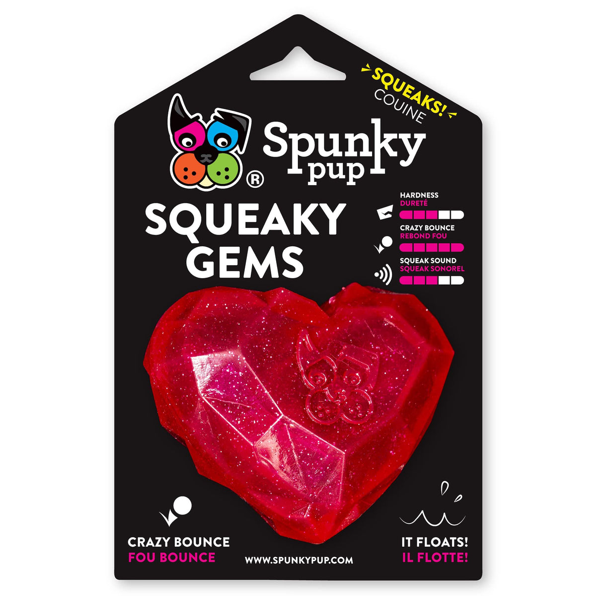 Spunky Pup Squeaky Gems Heart toy with squeaker sparks interactive fetch.