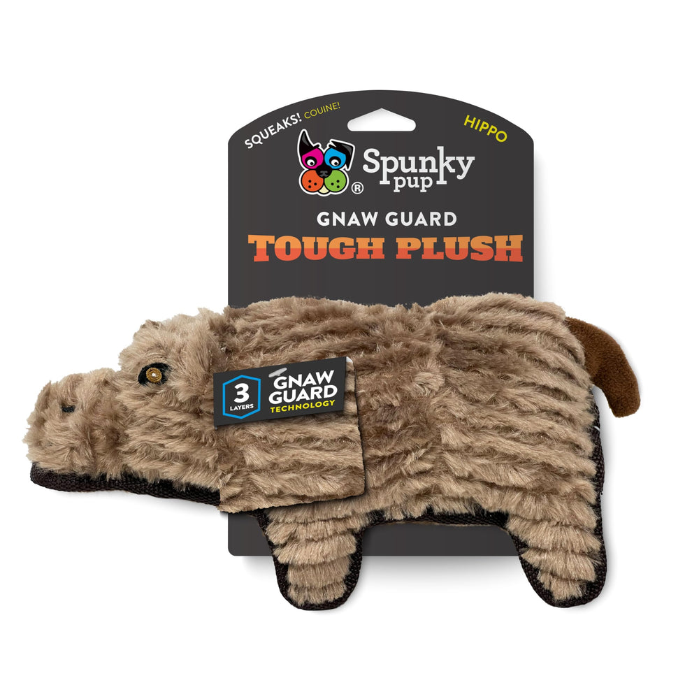Spunky Pup hippo front view highlights its durable triple-layer construction for aggressive chewers.
