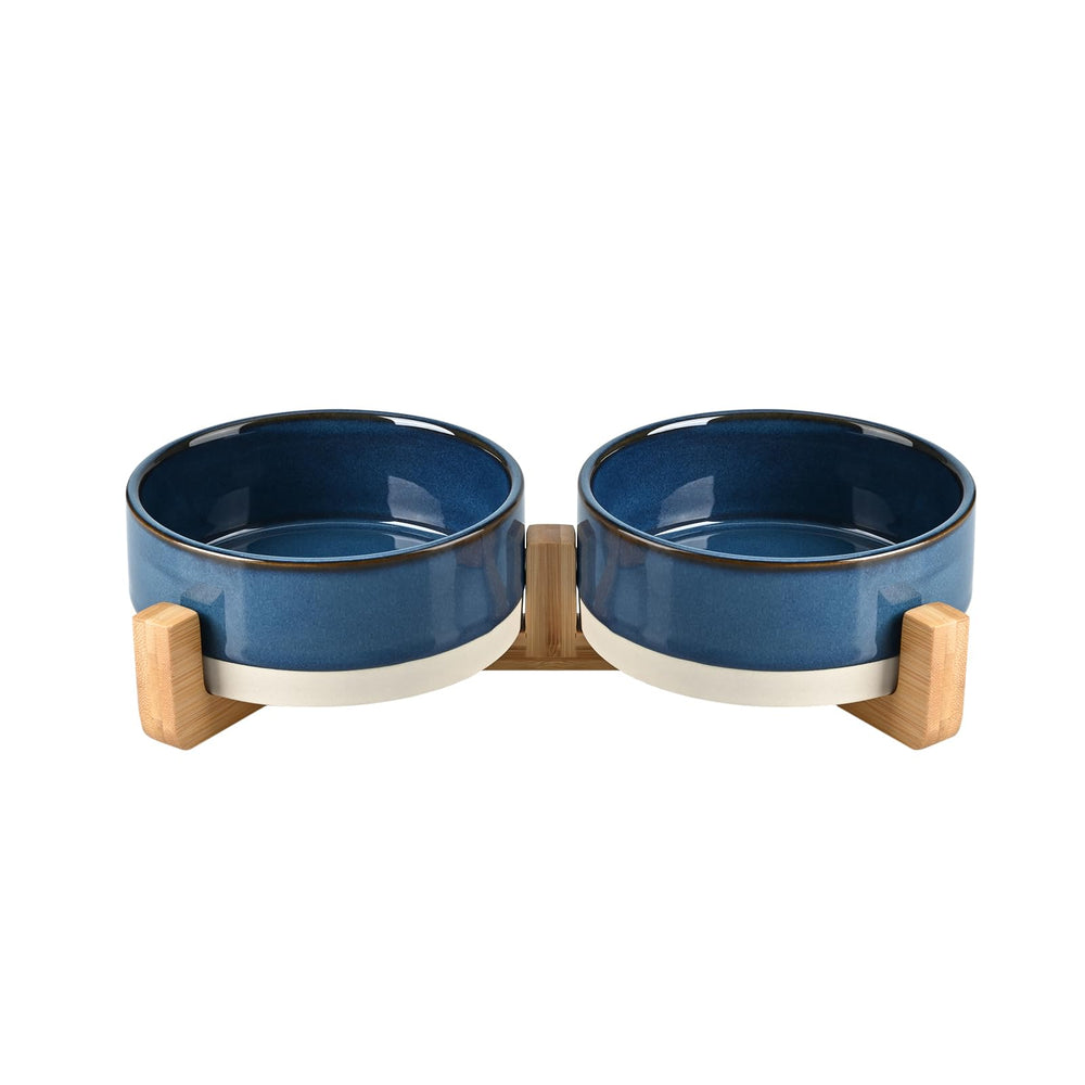 SPUNKYJUNKY ceramic bowl pattern blue, front view, 1.7-cup capacity for small pets