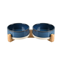SPUNKYJUNKY ceramic bowl pattern blue, front view, 1.7-cup capacity for small pets