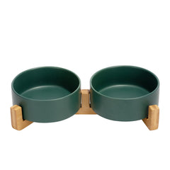 SPUNKYJUNKY ceramic-bowl-wood-stand-green for spill-free dining