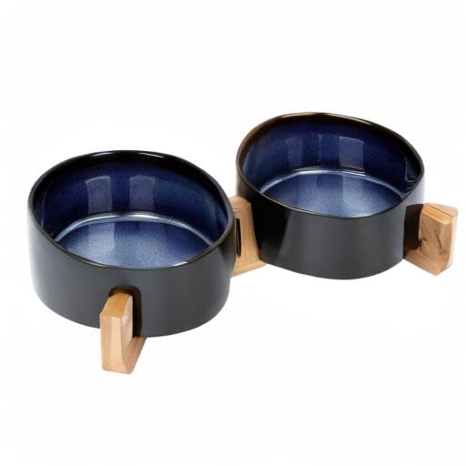 SPUNKYJUNKY ceramic bowls on stand highlighting ergonomic height