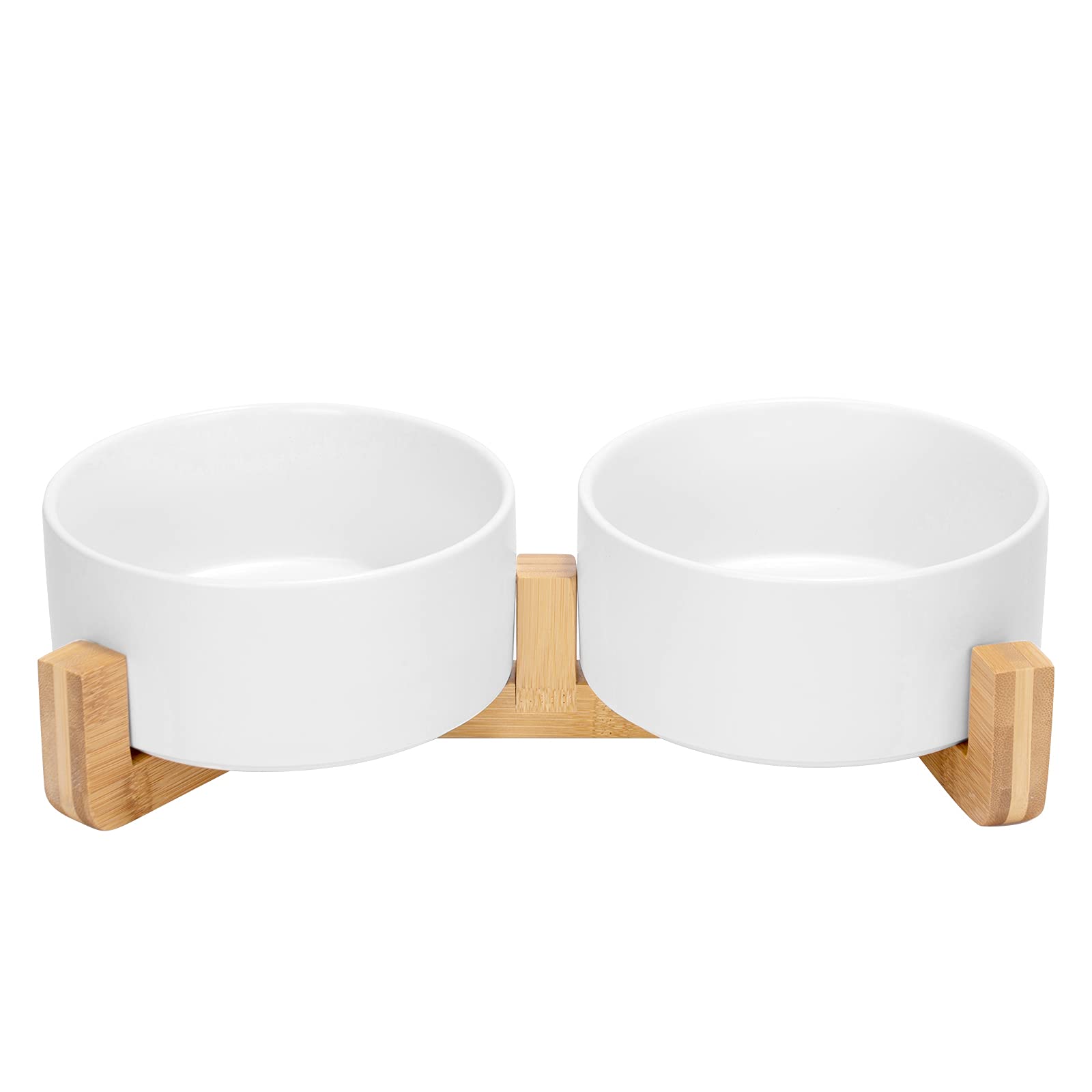 SPUNKYJUNKY ceramic dog-cat bowl with wood stand elevates meals for comfortable posture