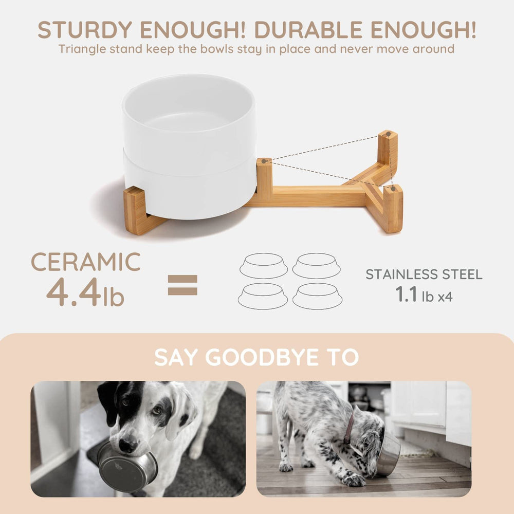 SPUNKYJUNKY wood stand prevents spills and clean floors during mealtime