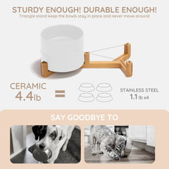 SPUNKYJUNKY wood stand prevents spills and clean floors during mealtime