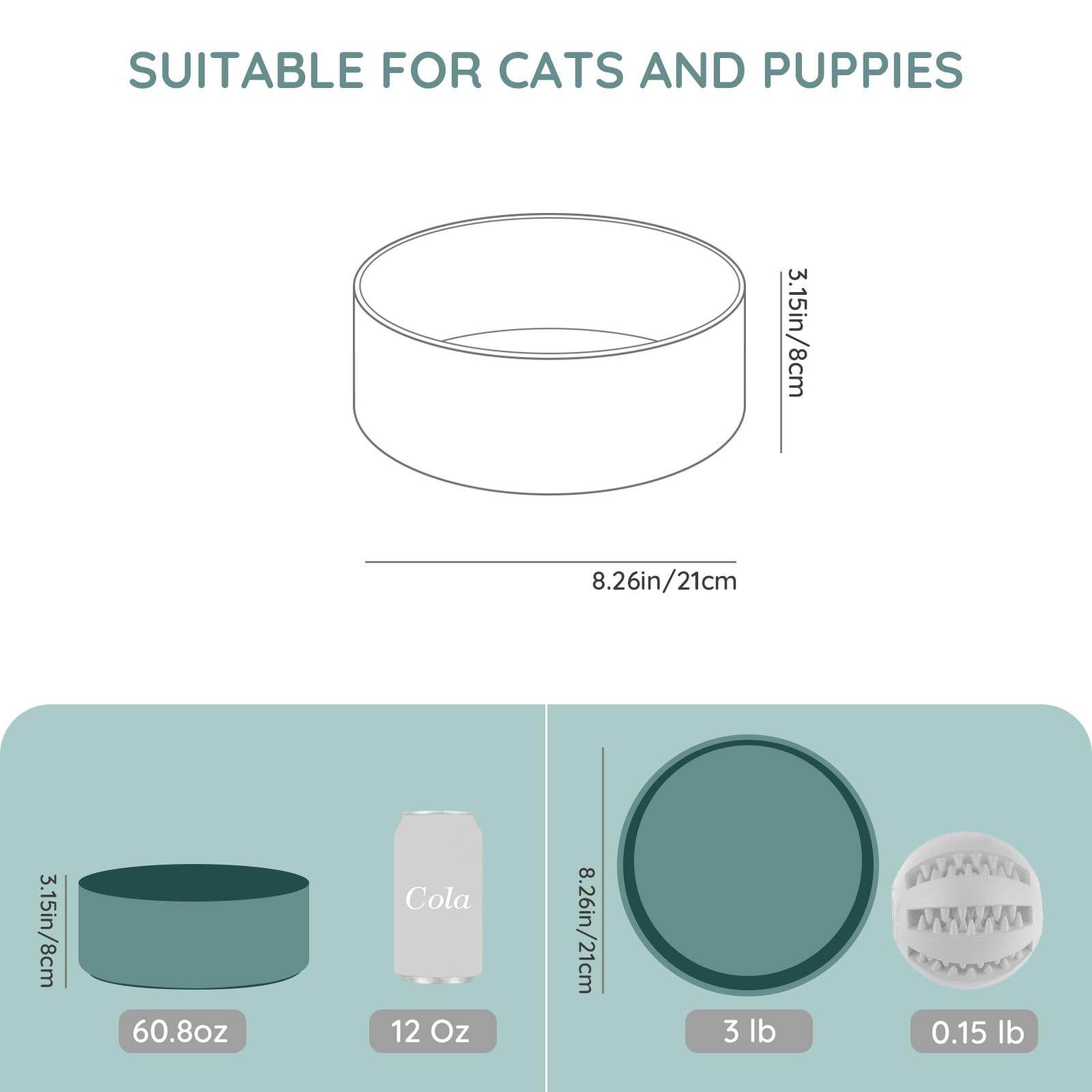 SPUNKYJUNKY light-green ceramic bowl color enhances home decor while feeding pets.