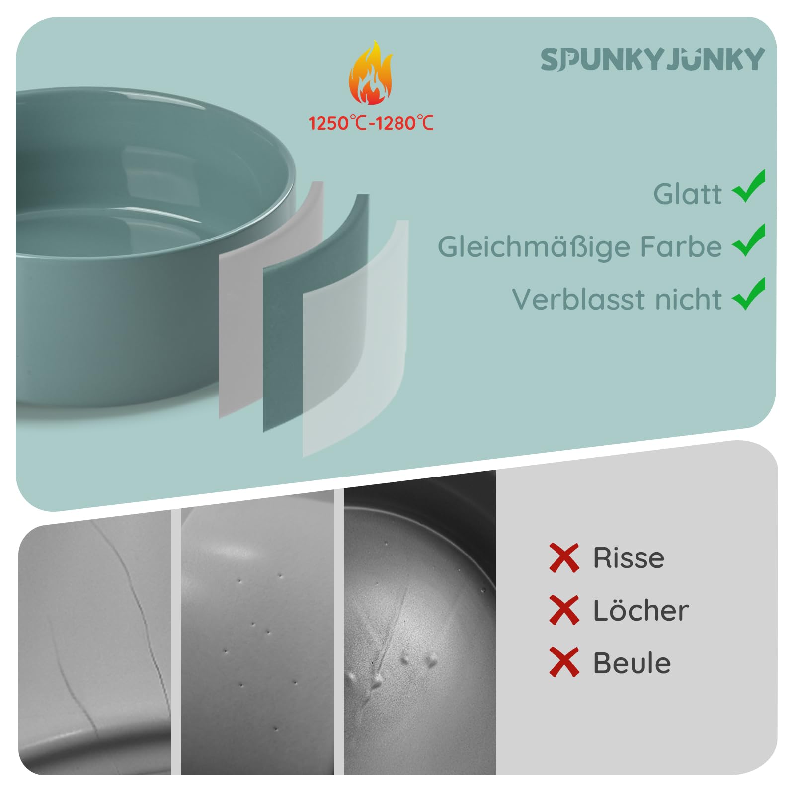 SPUNKYJUNKY 60oz ceramic dog-cat bowl side view emphasizes stable weight for meal time.