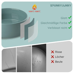 SPUNKYJUNKY 60oz ceramic dog-cat bowl side view emphasizes stable weight for meal time.