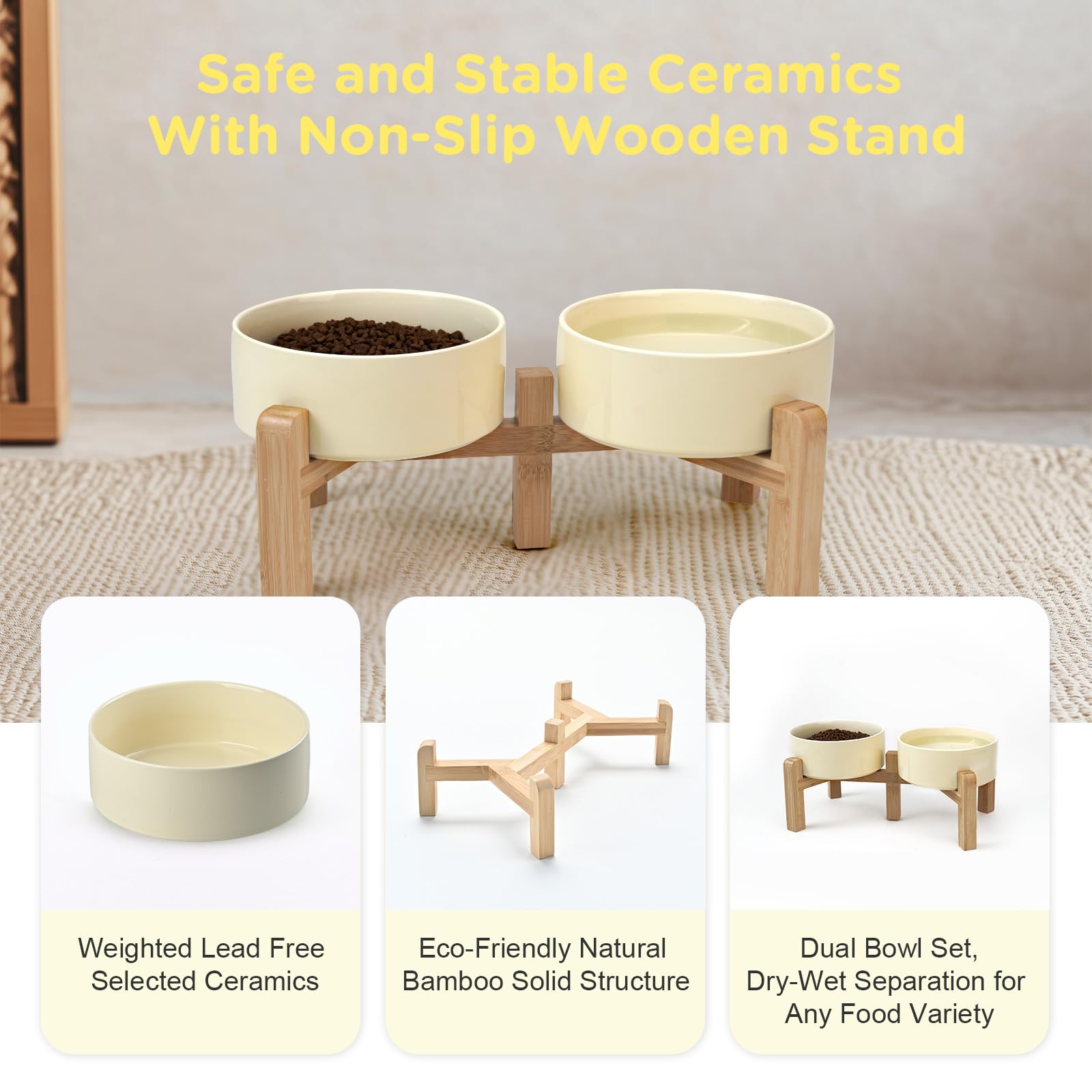 SPUNKYJUNKY adjustable stand fits puppies and small breeds for meals.