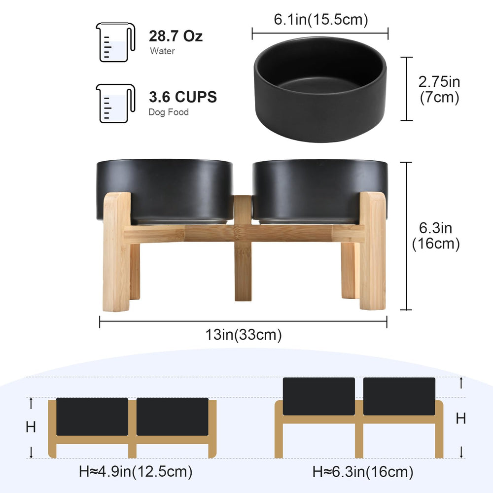 SPUNKYJUNKY bamboo stand raises bowls for healthier neck alignment.