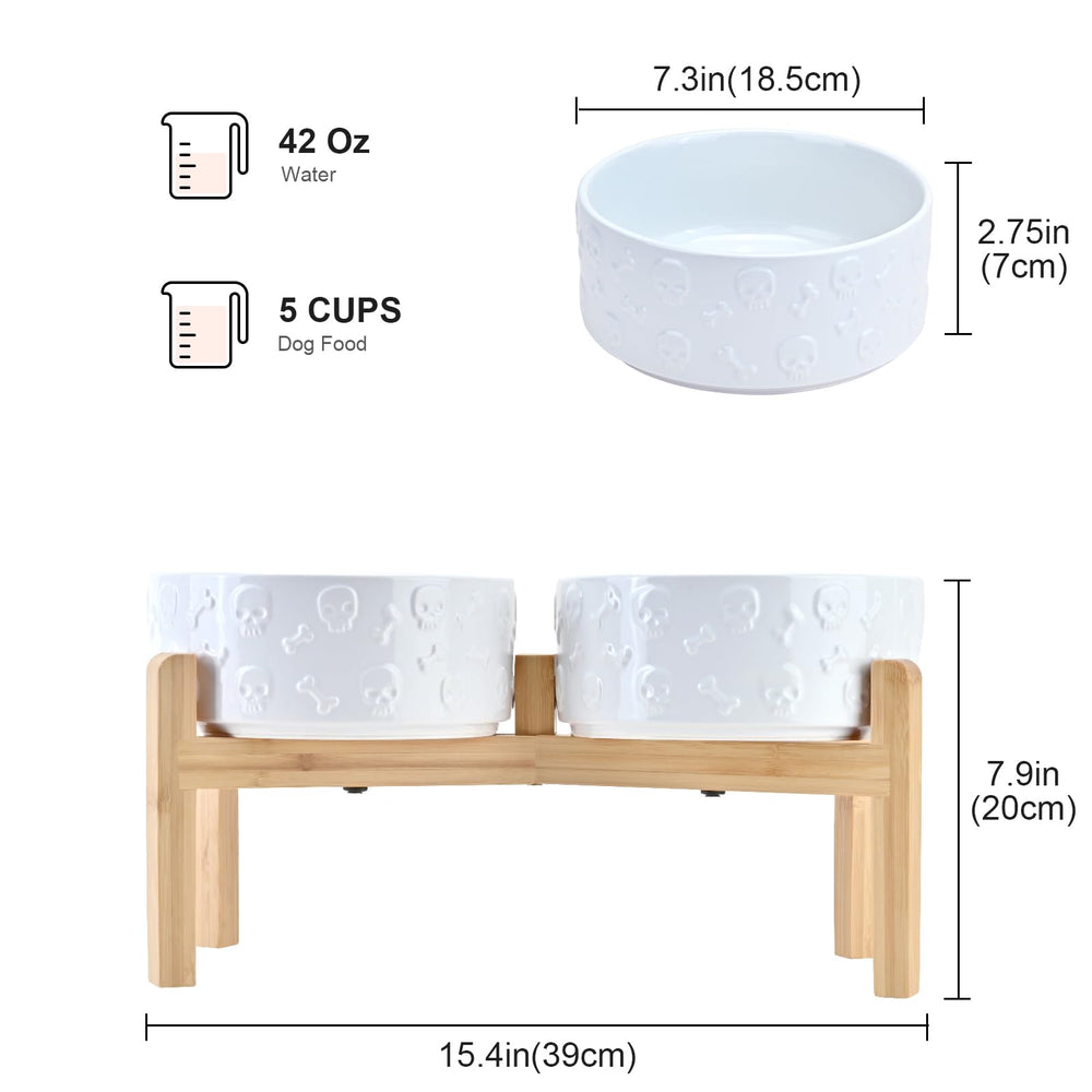 SPUNKYJUNKY bamboo stand elevated dog bowls view highlights sturdy stability for quiet meals
