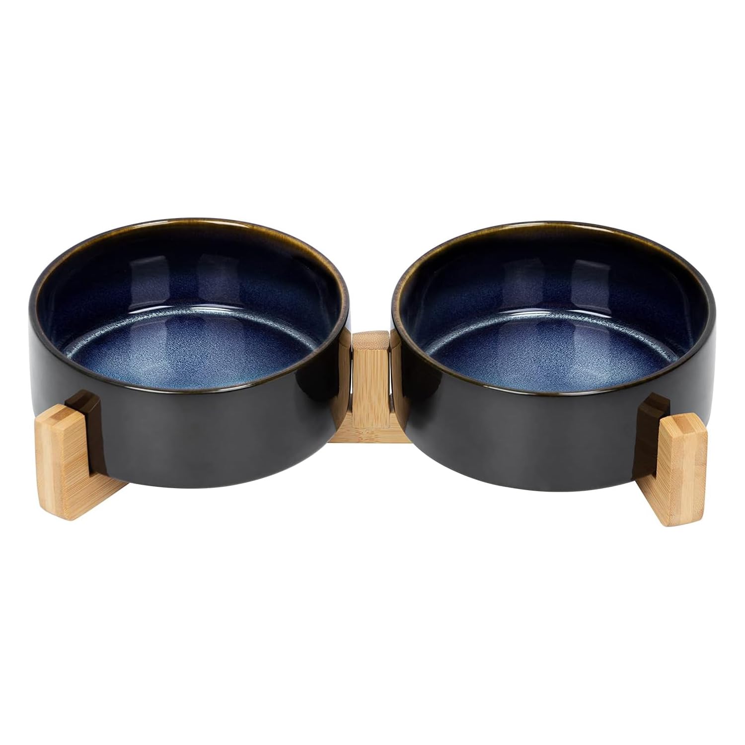 SPUNKYJUNKY ceramic bowl set with wooden stand in Starry Blue keeps meals tidy.
