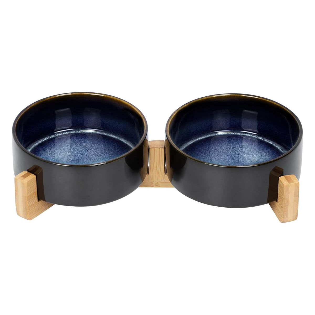 SPUNKYJUNKY ceramic bowl set with wooden stand in Starry Blue keeps meals tidy.