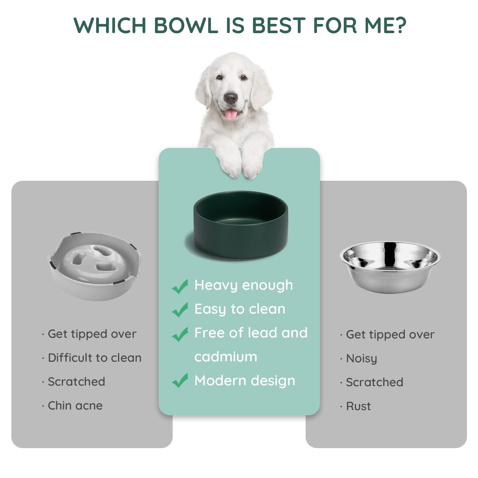 SPUNKYJUNKY ceramic bowl three-sizes-available display demonstrates range for different pets.