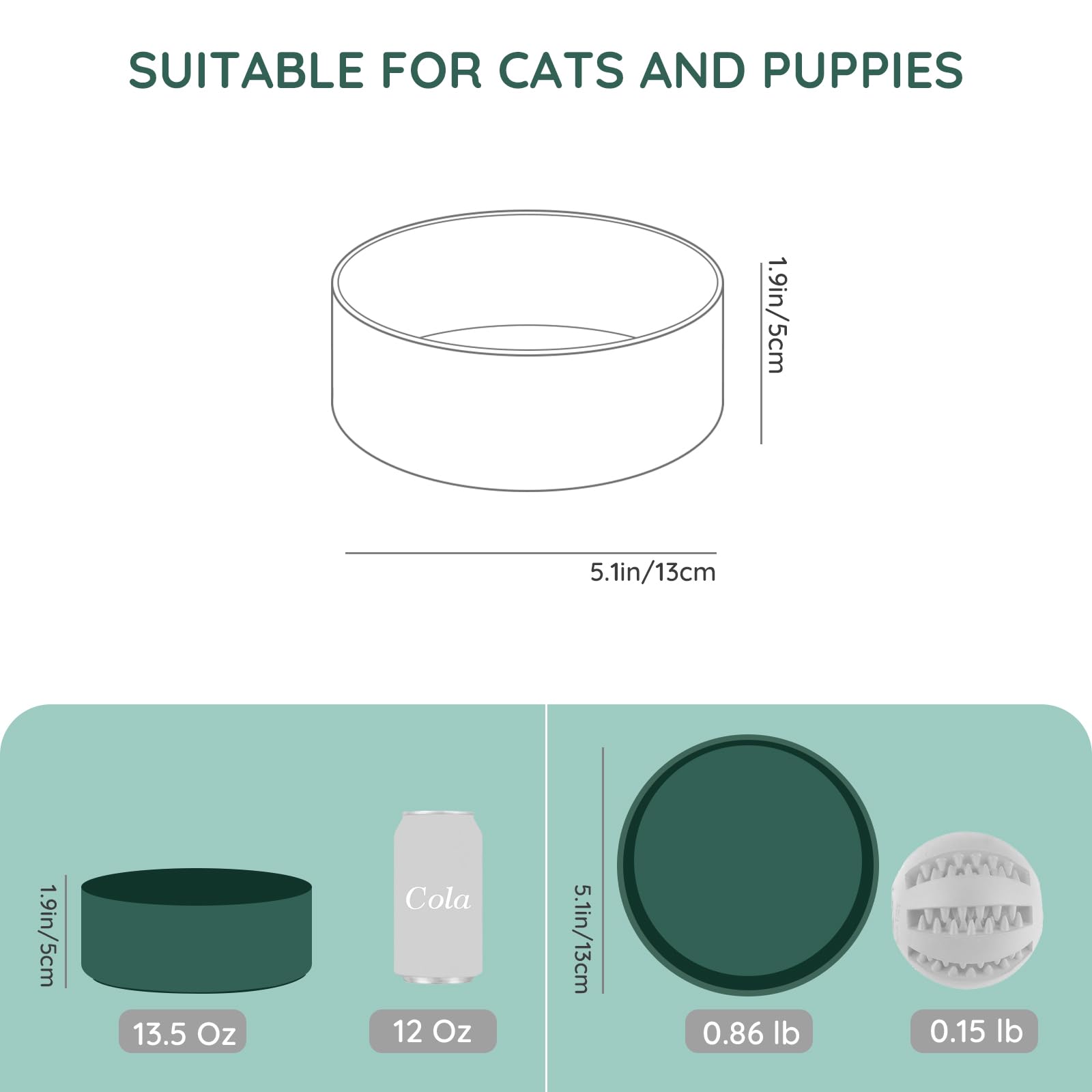 SPUNKYJUNKY ceramic bowl in green, side view highlighting anti-slip weighted base for stability.