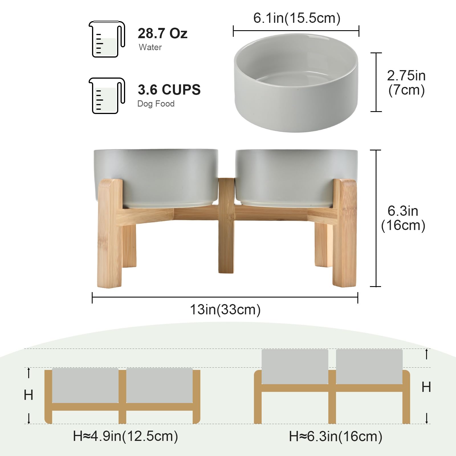 SPUNKYJUNKY elevated bowls bamboo stand assembly shows two-height option for healthier posture