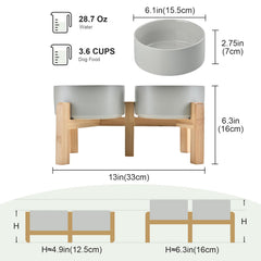 SPUNKYJUNKY elevated bowls bamboo stand assembly shows two-height option for healthier posture
