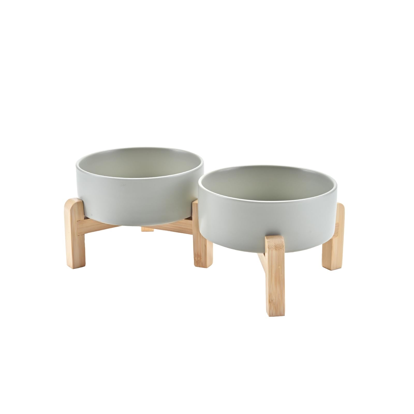 SPUNKYJUNKY elevated ceramic bowls grey front view supports comfortable feeding height
